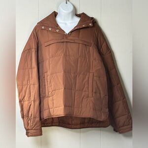 Women’s Quarter Snap Lightweight Brown Quilted Hooded Pullover Jacket Size XL